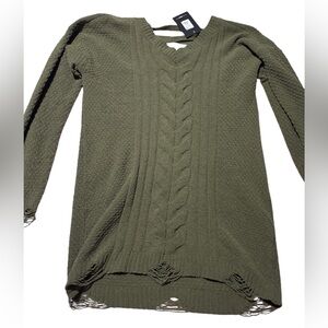 Fashion Nova Olive distressed Sweater - large